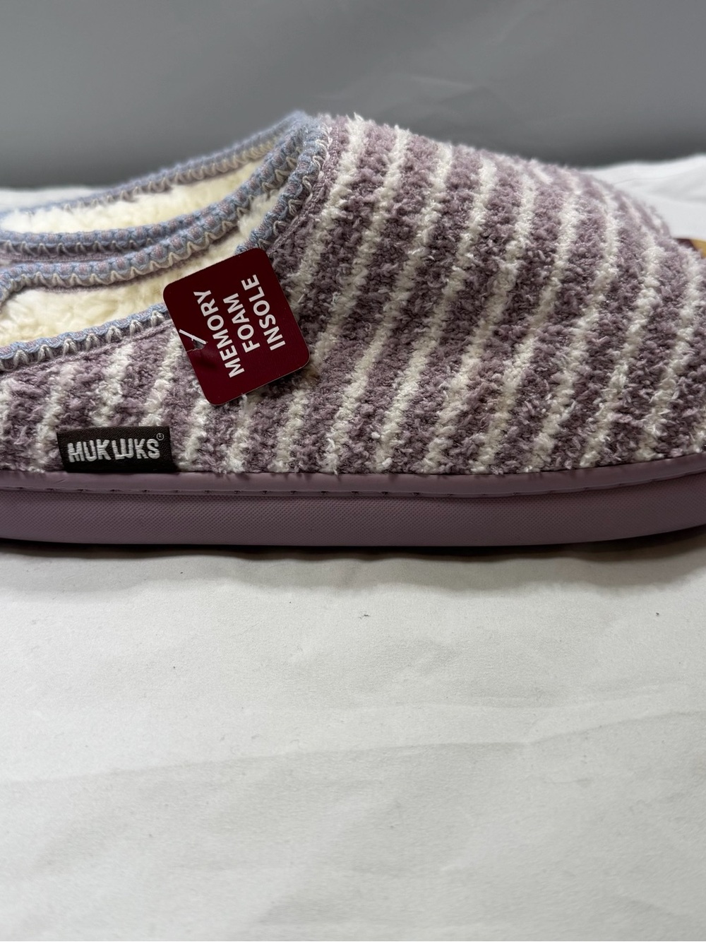NWT MUK LUKS Cozy Comfort Purple Striped Slippers XL 11-12 coquette girly